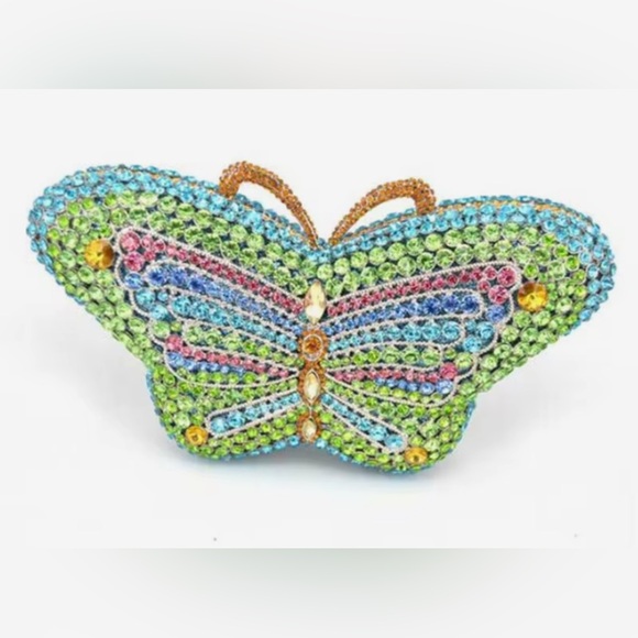 Nu Shuz Key West Handbags - 3D Butterfly Multicolor Vibrant Rhinestone Embellished Luxury Crossbody Handbag